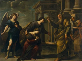 Raguels zegen van haar dochter Sarah voordat ze Ecbatana verlaat met Tobias