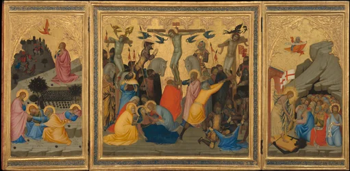 Scènes uit de passie van Christus: De doodsangst in de tuin, de kruisiging en de afdaling in de limbo (gehele drieluik)
