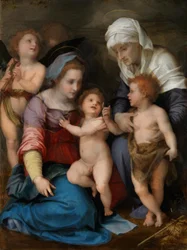 Heilige Familie (Maria met het Kind, de jonge Johannes, de heilige Elisabeth en twee engelen)
