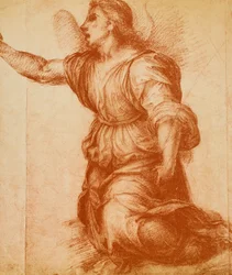 Studie van een engel, tekening door Andrea del Sarto gemaakt voor de Annunciatie nu gehuisvest in de Palatina Gallery. Gabinetto dei Disegni e delle Stampe, Uffizi Gallery, Florence