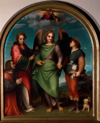 De aartsengel Rafaël, Sint Leonard, Tobie en de sponsor knielend
