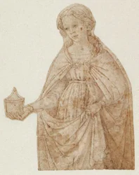Maria Magdalena met zalfpot. Kniefiguur