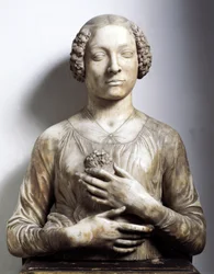 Vrouw met een bos bloemen. Marmeren sculptuur, ca. 1475-1480. Hoogte 58 cm. Florence, Museo Nazionale del Bargello