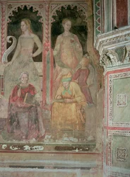 De Kerk Strijdend en Triomferend, in de Spaanse Kapel, detail van Retorica, Cicero, Grammatica en Aelius Donatus