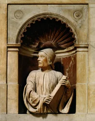Buste van filosoof Marsilio Ficino, oprichter van de Platonische Academie Marmer (marmer)