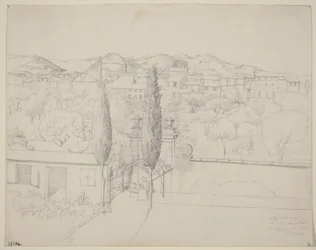 Uitzicht vanuit mijn raam, via valfonda in Florence (Tuinen in Florence gezien vanuit het raam van de kunstenaar)