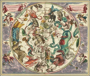1661 kaart van de zuidelijke hemel door Andreas Cellarius