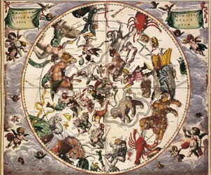 CELLARIUS, Andreas (1596-1665). Atlas Coelestis seu Harmonia Macrocosmica. 1661. Fol. 24. Hemisphaerium stellatum boreale antiquum. Weergave van het noordelijk halfrond. Gedrukt in Amsterdam door Johannes Janssonius. Vroegmoderne tijd. Gravure. SPANJE. C