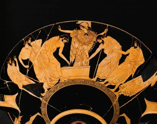 Aan de voeten van de Godin Athena loten twee Griekse krijgers om de wapens en wapenuitrusting van de gedode Achilles ...