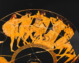 De Trojaanse helden strijden om de wapens en het harnas van de gedode Achilles ...