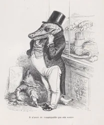 Alleen zijn buik was opmerkelijk uit Scènes uit het Privé- en Openbare Leven van Anima..., ca. 1837-47