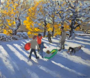 Herfstbladeren en sneeuw, Allestree park (olieverf op doek)
