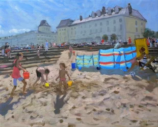 Spelen in het zand, Llandudno, 2010