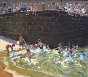 Spetteren in de haven van Tenby, 2016