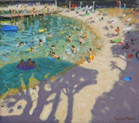 Boomschaduwen op het strand bij Rovinj, 2016