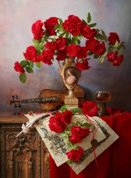 Stilleven met rode rozen