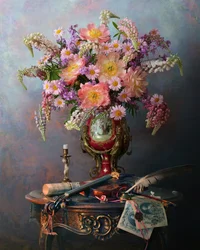 Vintage muziek en bloemen