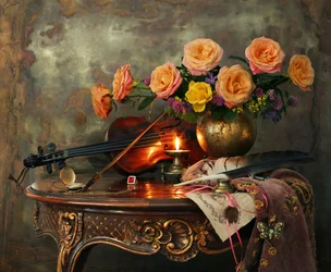 Vintage viool en rozen