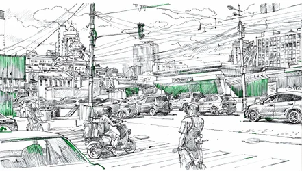 Tekening van het stadsverkeer