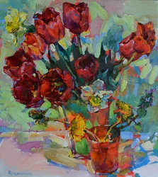 Levendige rode tulpen