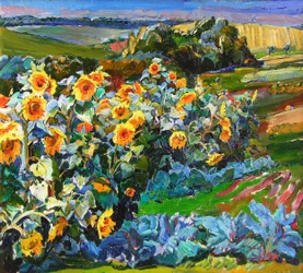Levendig zonnebloemenveld