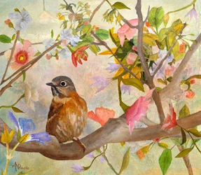 Charmante vogel in bloei