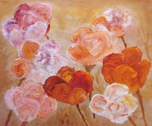 Roze perzikbloemen in impasto-stijl
