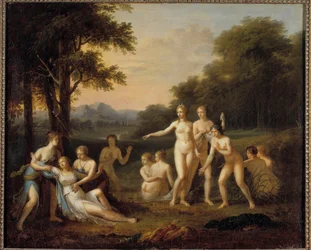 Diana ontdekt de zwangerschap van Callisto. Schilderij van Angelica Kauffmann (1740-1807). 18e eeuw. H. 0,46 x 0,56 m. Tours, Museum voor Schone Kunsten