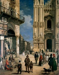 Markt van Figini in Milaan (Piazza del Duomo met een hoek van de Coperto dei Figini) (detail)