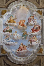 Plafond van de hal met de Bologna-kwartieren, Hal van de Wachten, Este Hertogelijk Paleis, Sassuolo, Italië