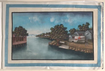 Album met twaalf schilderijen van scènes langs een rivier