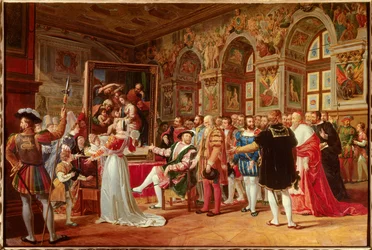 De eeuw van Frans I: Frans I, koning van Frankrijk, ontving het schilderij van de Heilige Familie in Fontainebleau, gestuurd vanuit Rome door Raphael (Raffaello Sanzio, Italiaanse schilder) als eerbetoon aan zijn dankbaarheid.