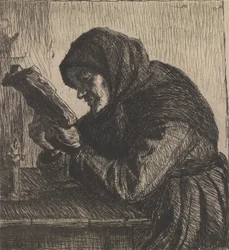 Lezende oude vrouw