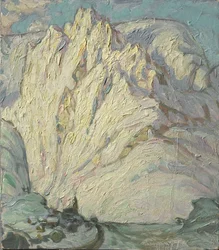 Besneeuwde bergen. Studie uit Lofoten