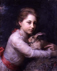 Portret van Minna Sophia Farrer met een haas