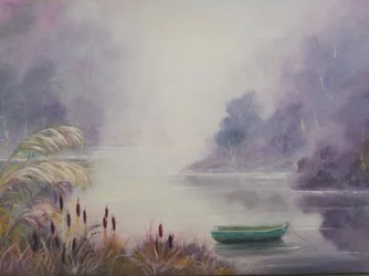 Roeiboot op het Misty Lake