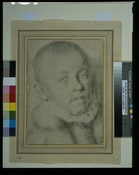 Portret-hoofd van een jonge jongen (zwarte krijt & houtskool op papier)