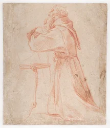 Carracci - Studies voor een figuur van de knielende heilige Franciscus (verso), 1583-85