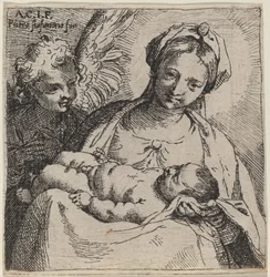 Madonna en kind met een engel