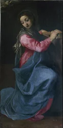 De Maagd van de Annunciatie (detail). Schilderij van Annibale Carracci (1560-1609) (Annibal Carrache), circa 1587. Afmetingen: 150 x 76 cm. Bologna, Pinacoteca Nazionale