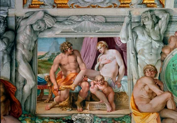 Venus en Anchise Fresco door Annibale Carracci (1560-1609). 1597-1600 Rome, Palazzo Farnese