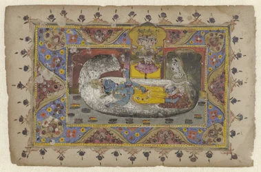 Vishnu op wereldslang Ananta, geboorte van Brahma