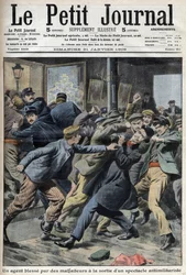 Een politieagent gewond tijdens antimilitaristische demonstratie in Aubervilliers, voorpagina van krant Petiter Journal 31 januari