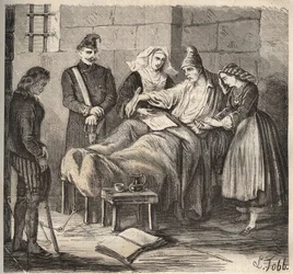 Een huwelijk in de Rochefort bagne in de 19e eeuw. Gravure in 