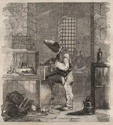 Een werkploeg bij de bagne van Brest in de 19e eeuw. Gravure in 