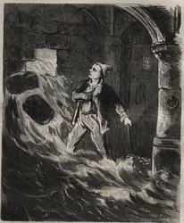 Poging tot ontsnapping uit de bagne van Toulon in de 19e eeuw. Gravure in 