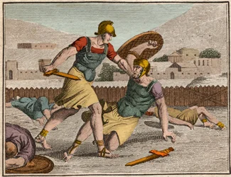 Slag van Horatii en Curiatii - Slag tussen Horatii en Curiatii - Gravure uit 