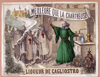 Cagliostro-likeur gemaakt van de distillatie van aromatische kruiden door monniken