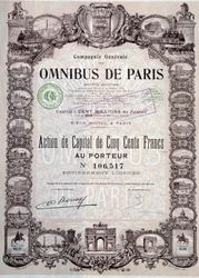 Aandeel van 500 Francs in de Parijse omnibus, 20e eeuw
