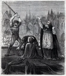 Onthoofding van graaf Egmont en Hoorn (1568) in Brussel tijdens de Spaanse tirannie in Nederland - Oorlog van Vierentwintig Jaar (1568-1648): de onthoofding van Lamoral, graaf van Egmont, prins van Gavere (1522-1568), Nederlandse politicus. Hij werd veroor